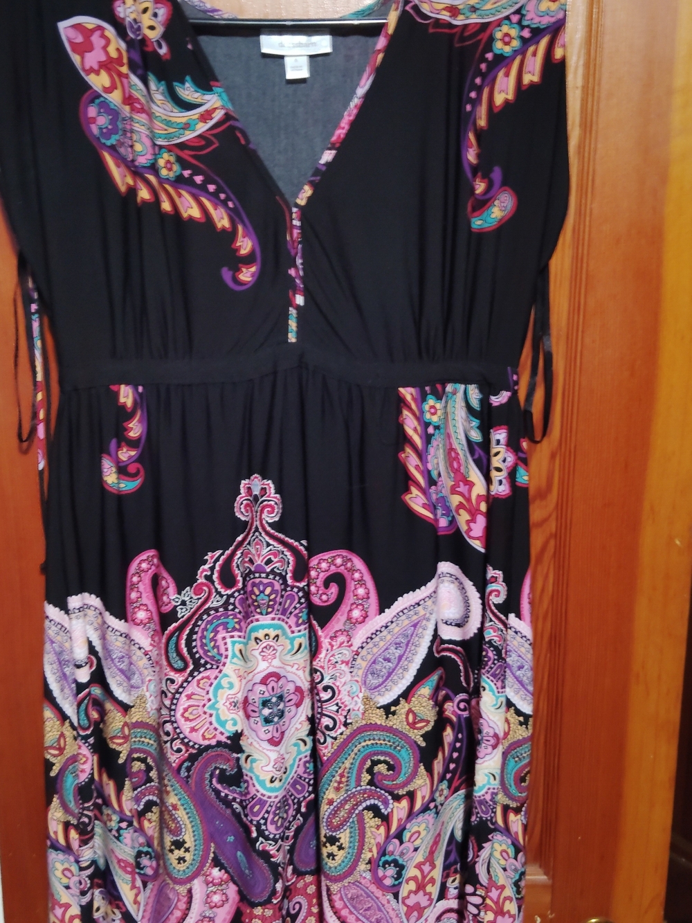 Dress Barn Black Midi Dress with Pink, Teal & Purple Paisley